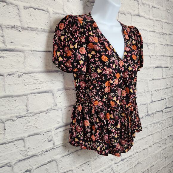 Loft Top Womens Size XS V Neck Floral Wrap Blouse - Picture 5 of 14